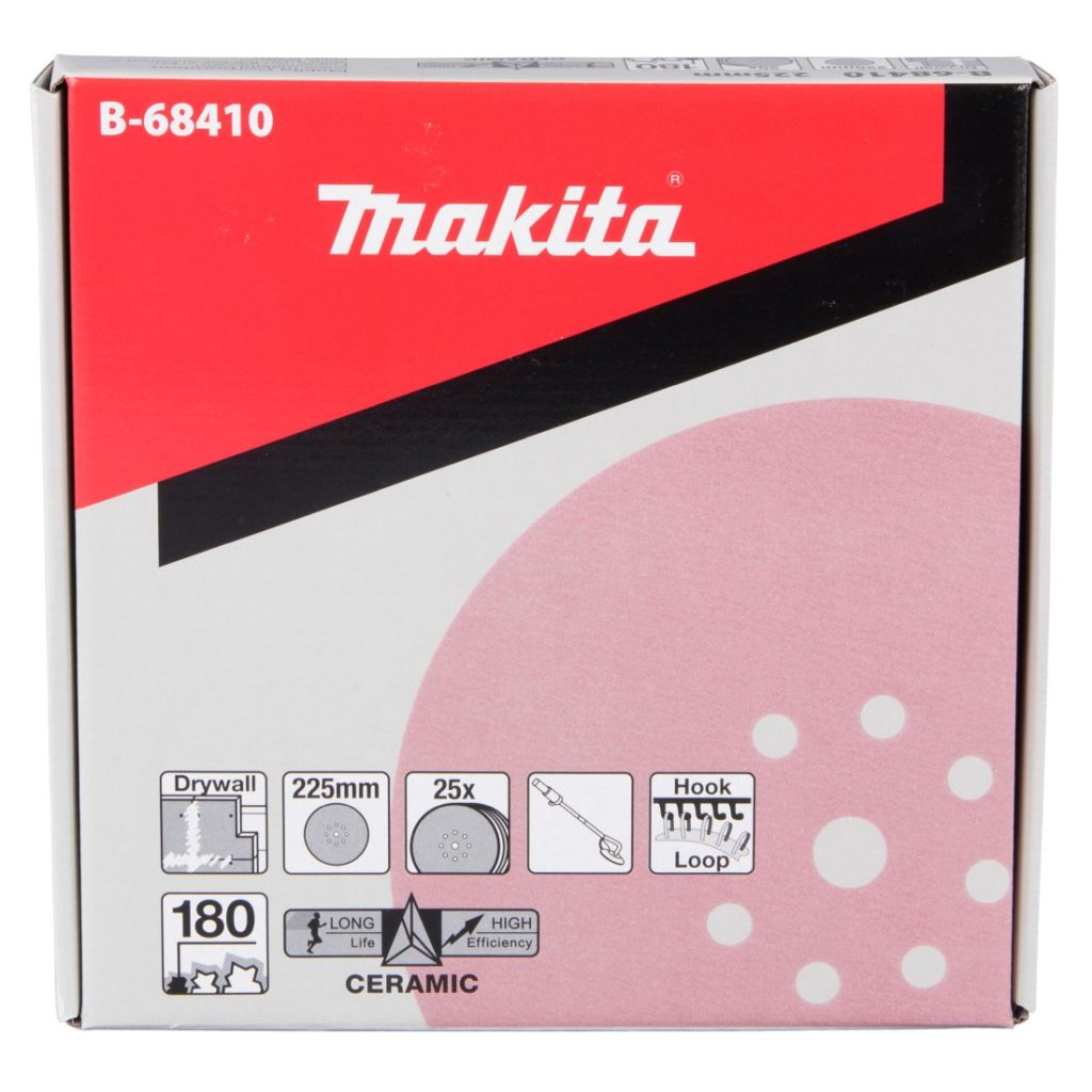 MAKITA Hiomapyörö 225mm K120, 25kpl (Vakiona: 1kpl DSL800). Kuvassa hiomopyöröarkkipakkaus edestäpäin.