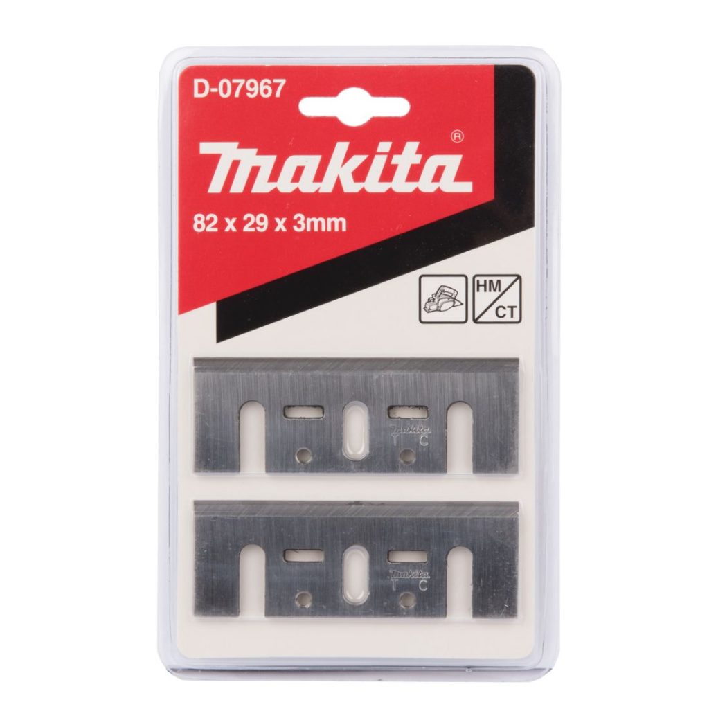 MAKITA Höylänteräpari 82mm, HM, iso. Kuvassa höyläteräparipakkaus edestäpäin.