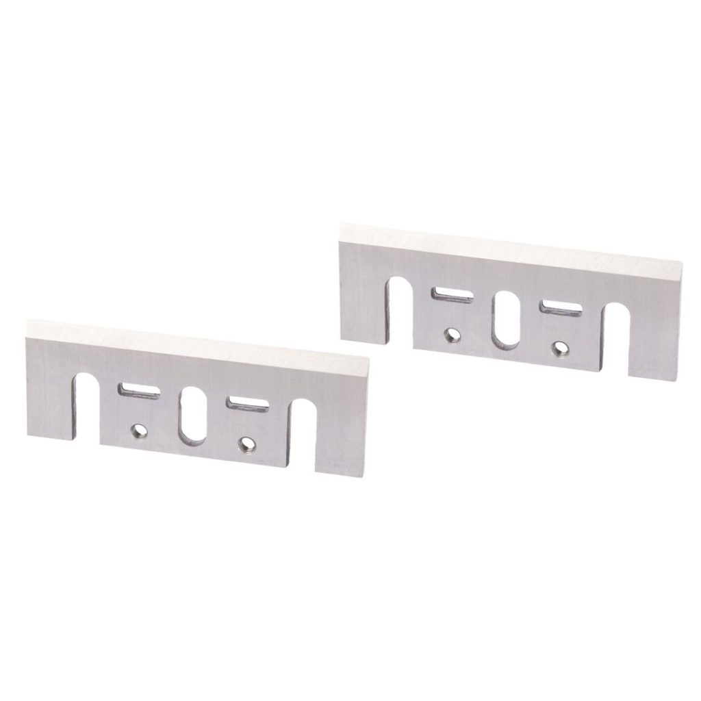 MAKITA Höylänteräpari 82mm, HSS, 2 kpl. Kuvassa höyläteräpari etuyläviistosta.