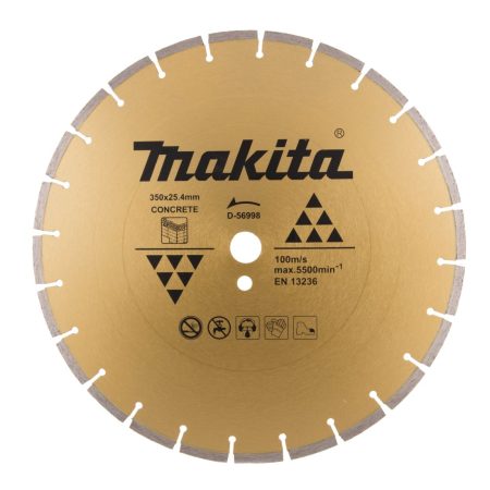 MAKITA Timanttikatkaisulaikka 350 x 25,4 x 7,5 mm. Kuvassa timanttikatkaisulaikka edestäpäin.