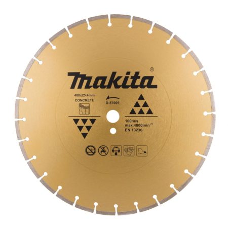 MAKITA Timanttikatkaisulaikka betonille, 400 x 25,4 x 7,5 mm. Kuvassa timanttikatkaisulaikka edestäpäin.
