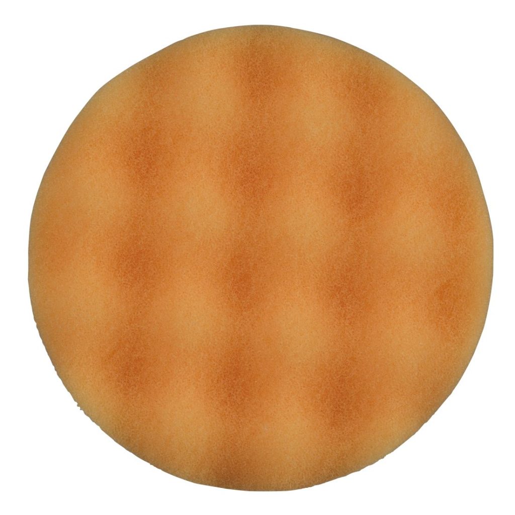 MAKITA Vaahtosieni 125mm aallotettu pohja, oranssi karkea, koukkutarrakiinnitys. Kuvassa vaahtosieni pohjasta.