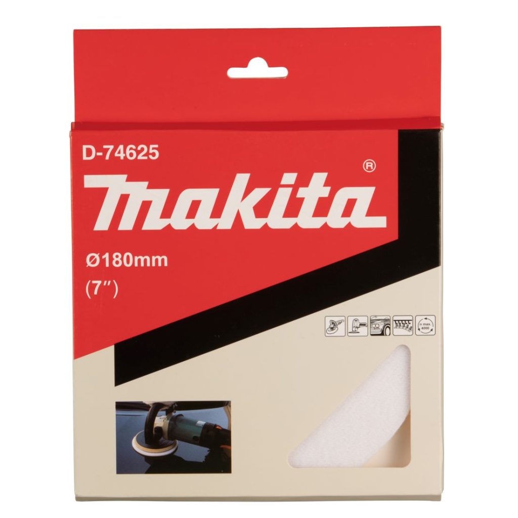 MAKITA Kiillotuslaikka lasille, valoille ja metalliosille 180 mm. Kuvassa kiillotuslaikkapakkaus edestäpäin.