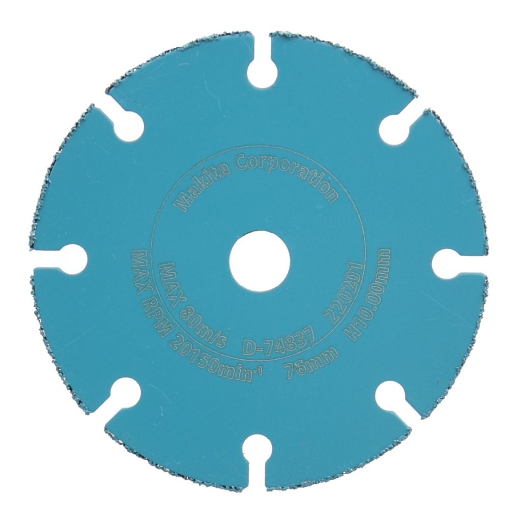 MAKITA Katkaisulaikka karbidi 76 mm. Kuvassa timanttikatkaisulaikka takaapäin.
