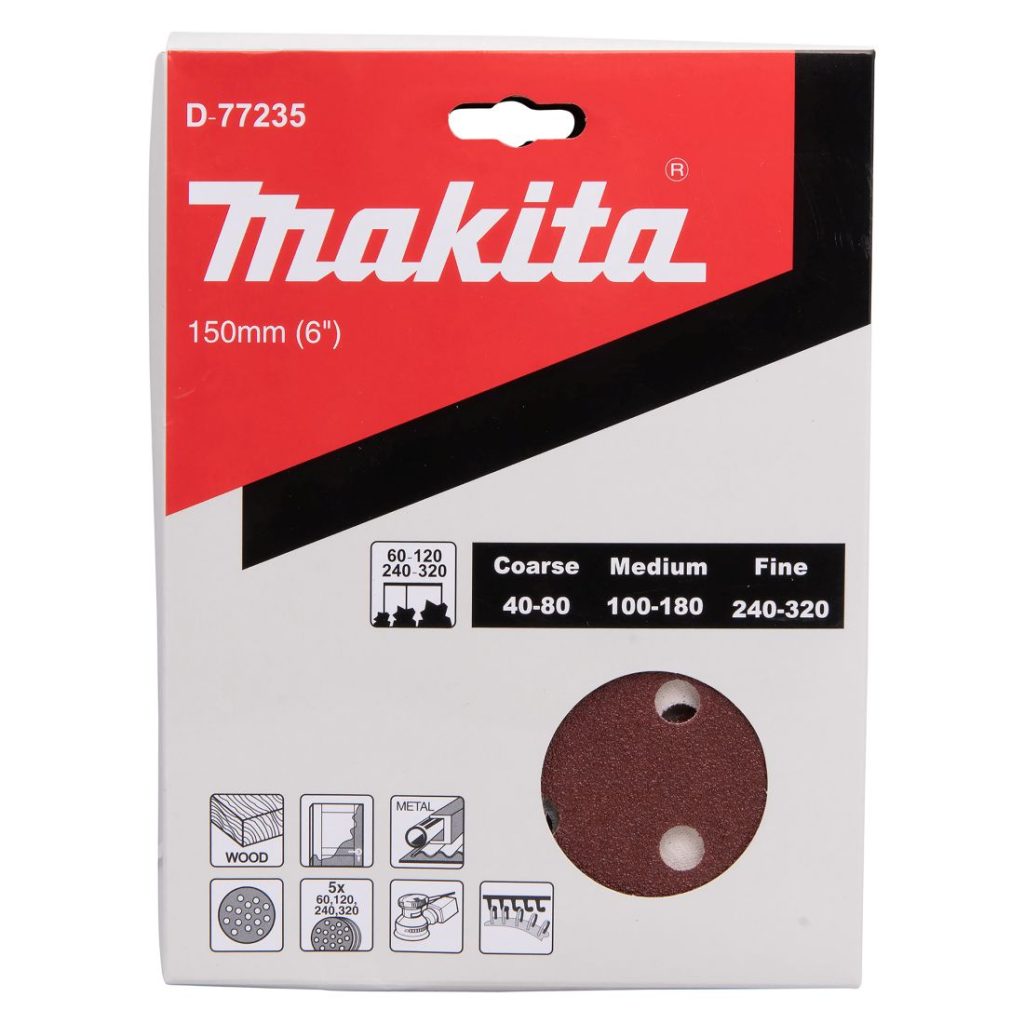 MAKITA Hiomapyörölajitelma 150 mm, 20 kpl. Kuvassa hiomopyöröarkkipakkaus edestäpäin.