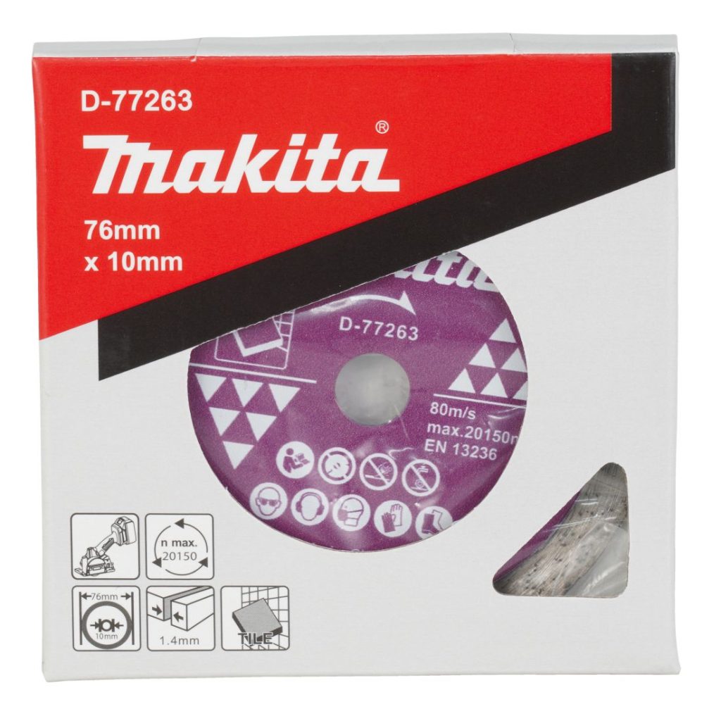 MAKITA Timanttikatkaisulaikka 76 x 10 mm. Kuvassa timanttikatkaisulaikkapakkaus edestäpäin.