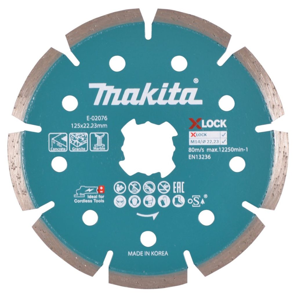 MAKITA Timanttikatkaisulaikka 125 mm, X-Lock, segmenttikorkeus 7 mm. Kuvassa timanttikatkaisulaikka edestäpäin.