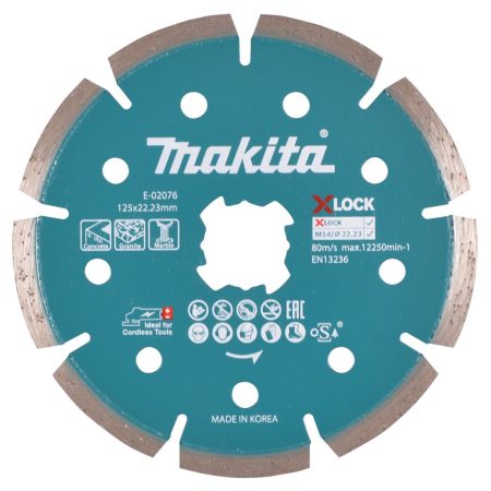 MAKITA Timanttikatkaisulaikka 125 mm, X-Lock, segmenttikorkeus 7 mm. Kuvassa timanttikatkaisulaikka edestäpäin.