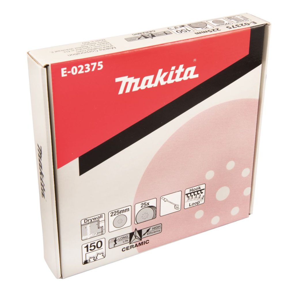 MAKITA Hiomapyörö 225 mm K150, 25 kpl. Kuvassa hiomopyöröarkkipakkaus edestäpäin.