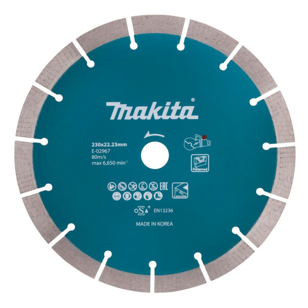 MAKITA Timanttikatkaisulaikka 230x22,23 mm, segmentti. Kuvassa timanttikatkaisulaikka edestäpäin.