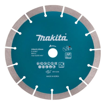 MAKITA Timanttikatkaisulaikka 230x22,23 mm, segmentti. Kuvassa timanttikatkaisulaikka edestäpäin.