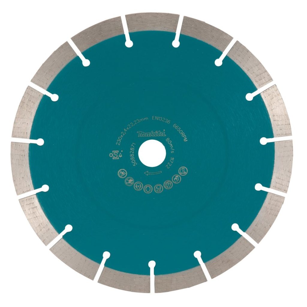 MAKITA Timanttikatkaisulaikka 230x22,23 mm, segmentti. Kuvassa timanttikatkaisulaikka takaapäin.
