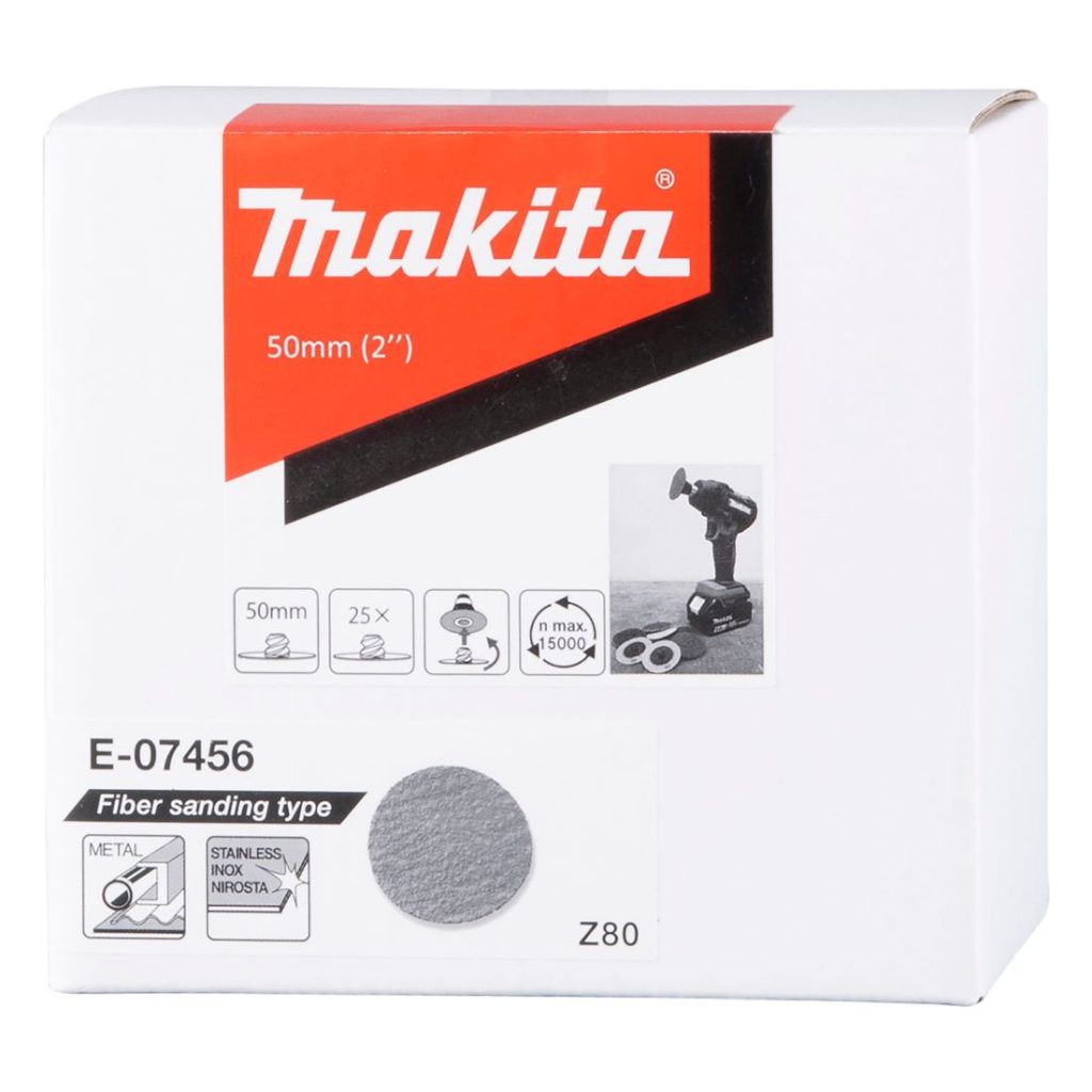MAKITA Hiomapyörö 50 mm K80, 25 kpl. Kuvassa hiomopyöröarkkipakkaus edestäpäin.