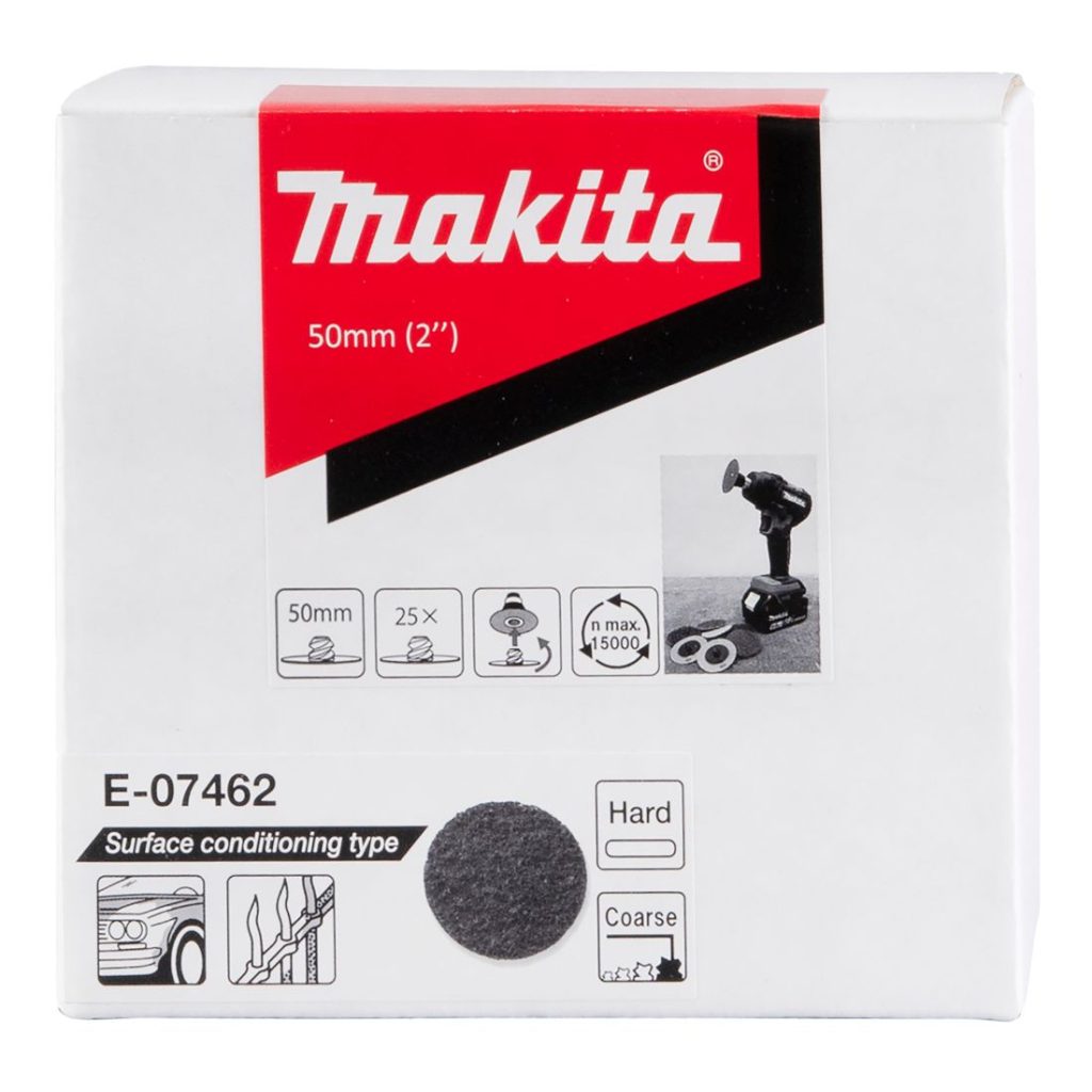 MAKITA Pintakäsittelylaikka 50 mm kova, maalin poistoon, karkea. Kuvassa pintakäsittelylaikkapakkaus edestäpäin.