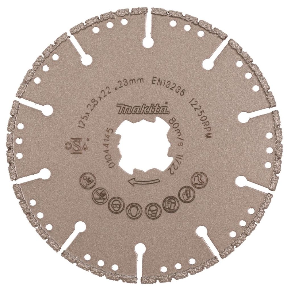 MAKITA Timanttikatkaisulaikka 125 mm X-LOCK Rescue. Kuvassa timanttikatkaisulaikka takaapäin.