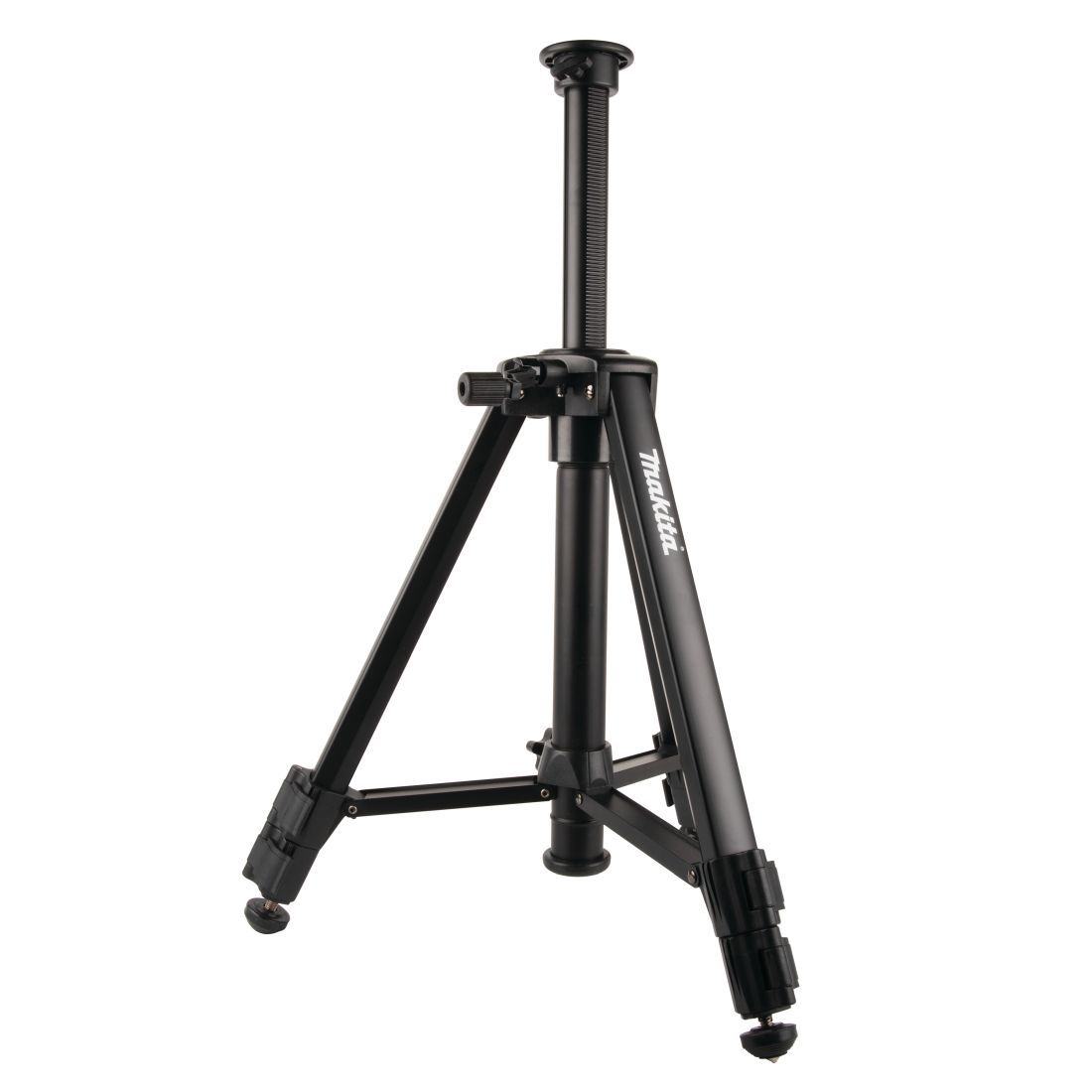 MAKITA Kolmijalka viivalasereille 1/4" kierteellä. Säädettävä korkeus 40-115 cm. Kuvassa kolmijalka etuyläviistosta.