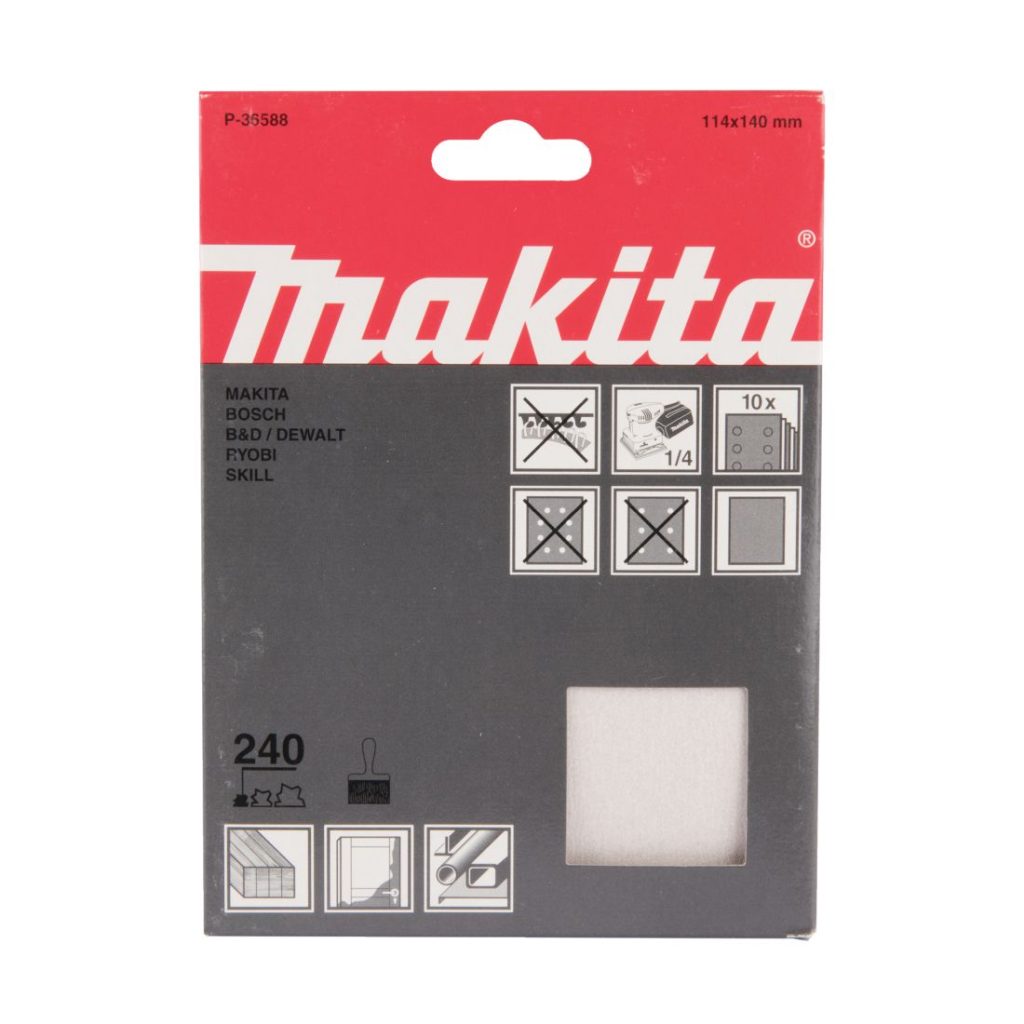 MAKITA Hiomapaperi 114 x 140 K240, 10 kpl. Kuvassa hiomapaperipakkaus edestäpäin.