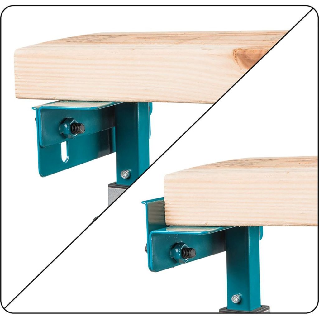 MAKITA Jiirisahajalusta WST06. Lähikuvassa jiirisahajalustan materiaalituet.
