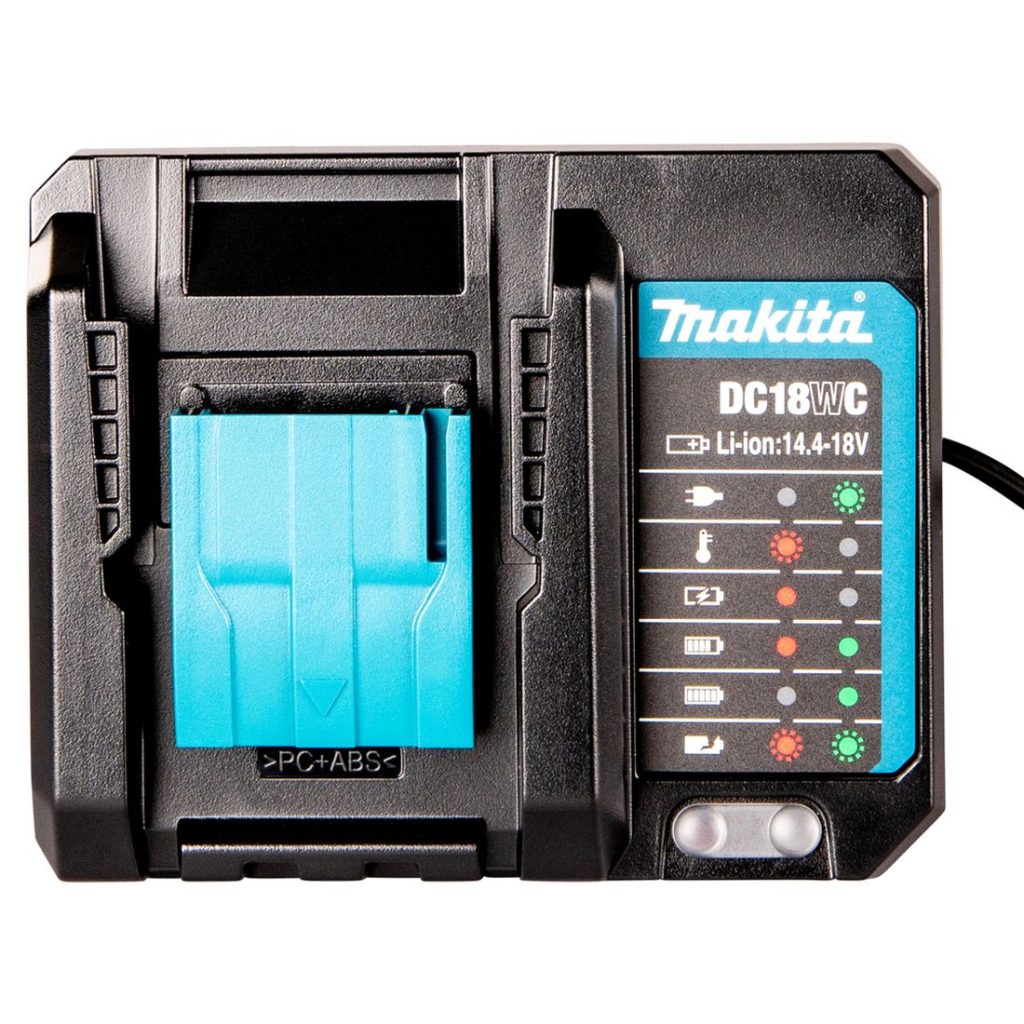 MAKITA Latauslaite DC18WC LXT. Kuvassa latauslaite ylhäältäpäin.