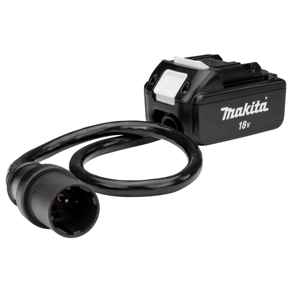 MAKITA Akkuadapteri 1x18V akulle PDC01. Kuvassa akkuadapteri etuviistosta.