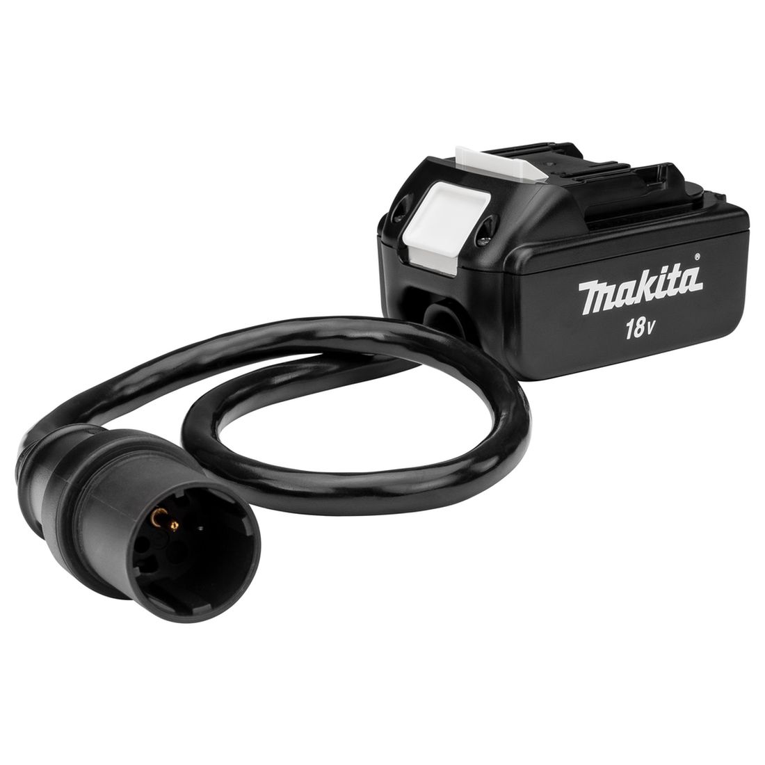 MAKITA Akkuadapteri 1x18V akulle PDC01. Kuvassa akkuadapteri etuviistosta.