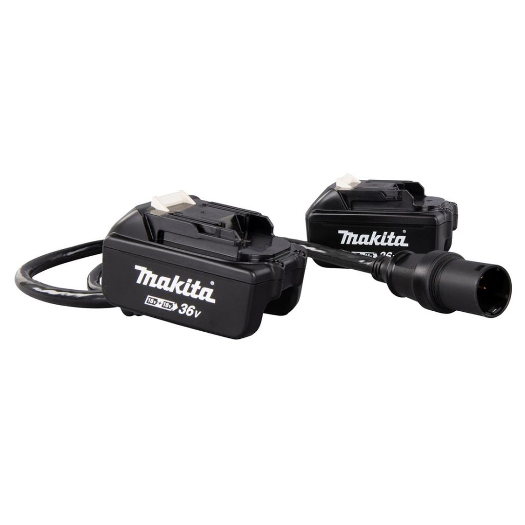 MAKITA Kannettava akkutelakka LXT. Kuvassa akkutelakan akkuadapteri etuviistosta.