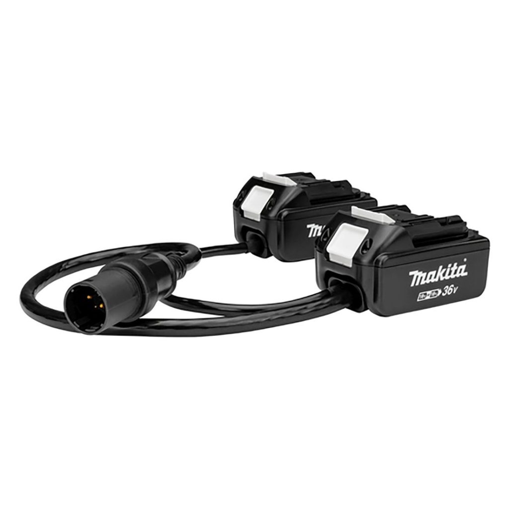 MAKITA Akkuadapteri 2x18V akulle. Kuvassa akkuadapteri oikealta etuviistosta.