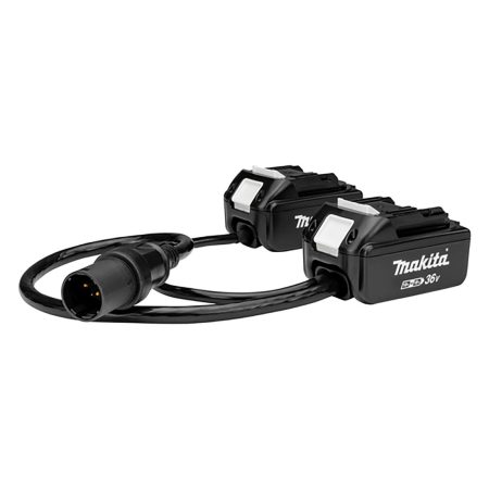 MAKITA Akkuadapteri 2x18V akulle. Kuvassa akkuadapteri oikealta etuviistosta.