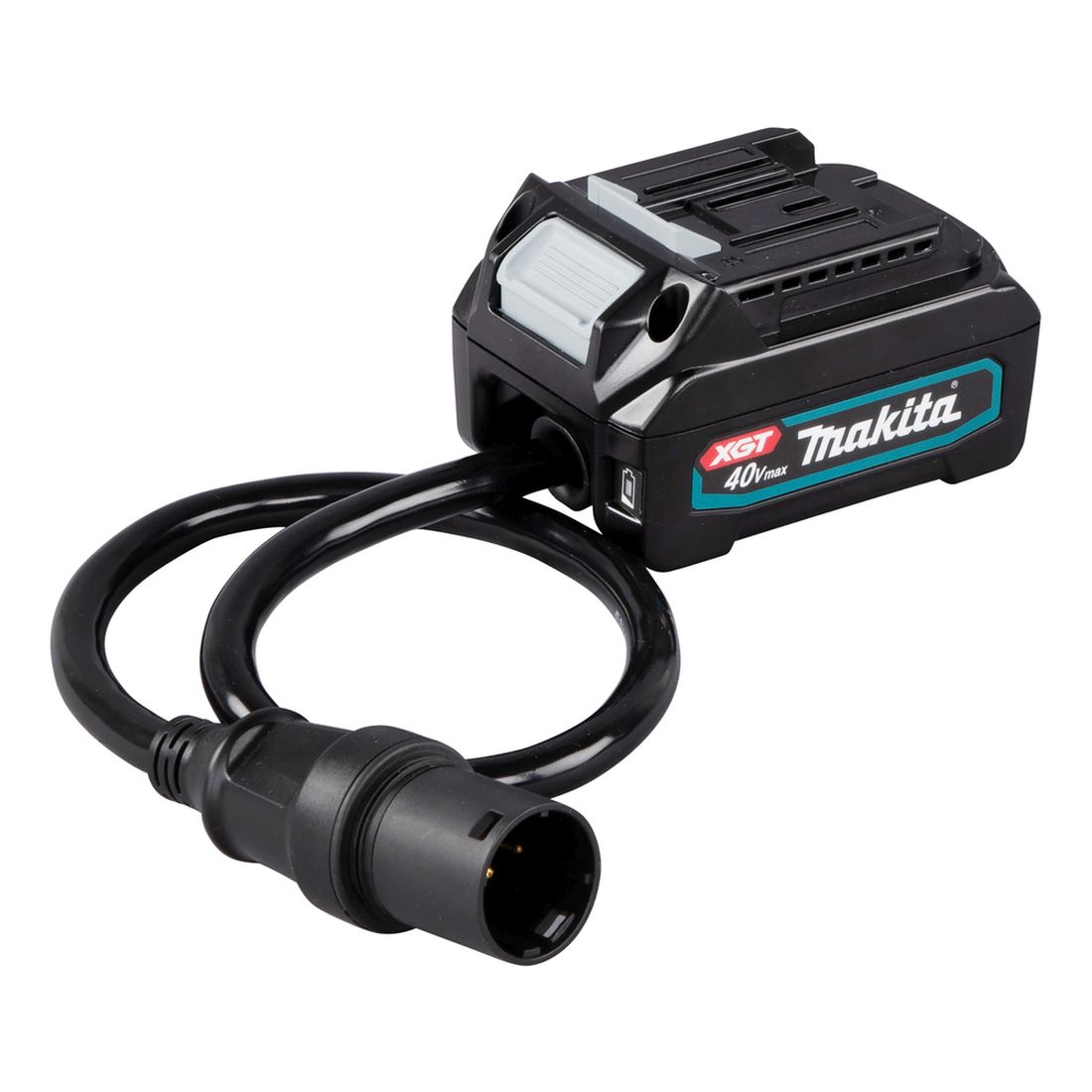 MAKITA Akkuadapteri XGT akuille PDC01 ja PDC1200. Kuvassa akkuadapteri oikealta etuviistosta.