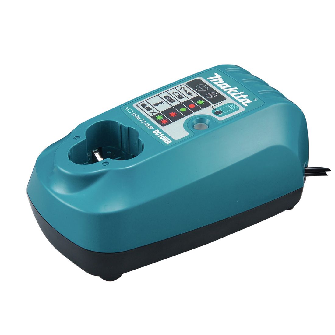 MAKITA Latauslaite DC10WA. Kuvassa latauslaite etuyläviistosta.