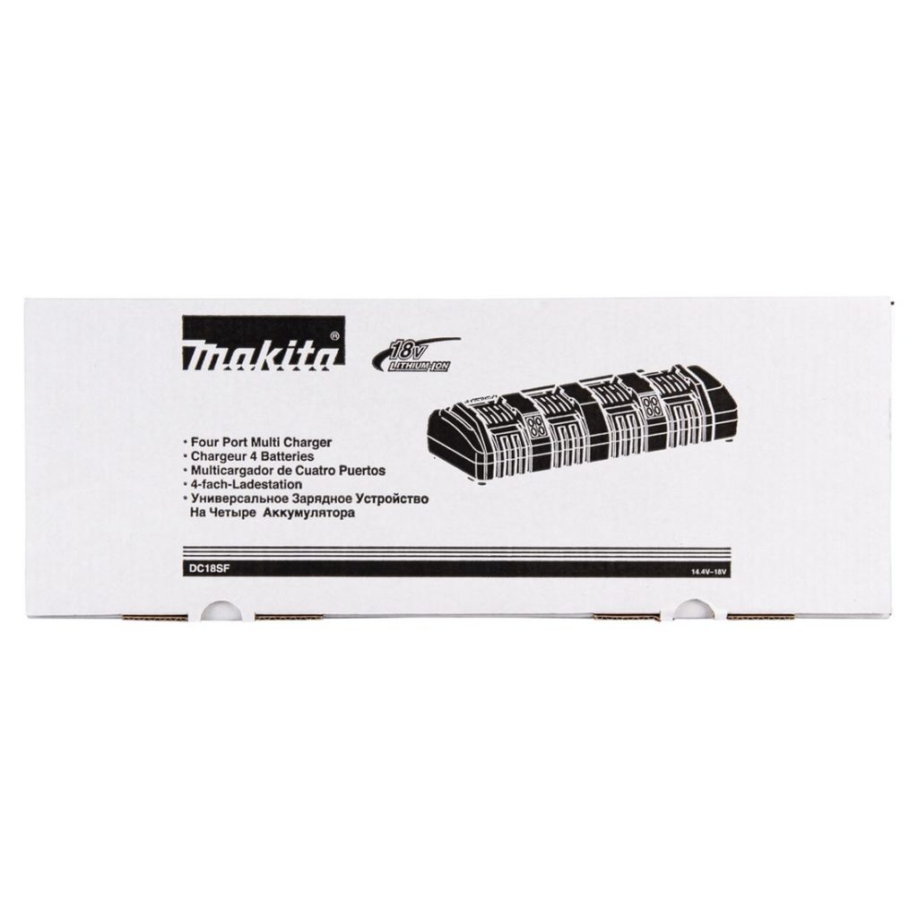 MAKITA Latauslaite DC18SF LXT . Kuvassa latauslaitteen pakkaus ylhäältäpäin.