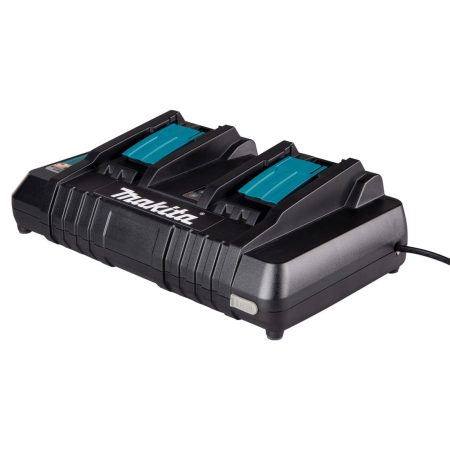 MAKITA Latauslaite DC18RD LXT. Kuvassa latauslaite oikealta etuviistosta.