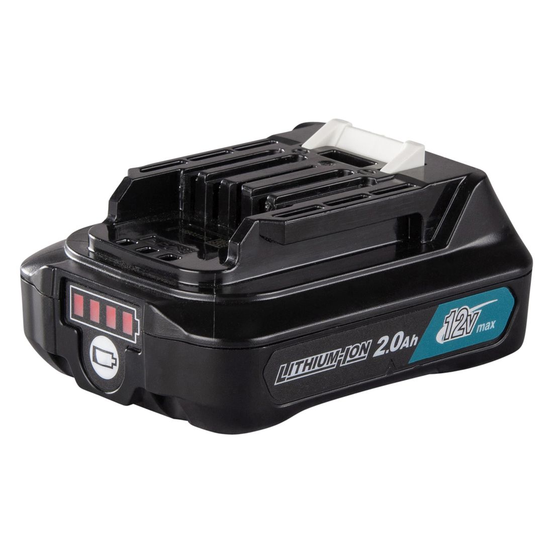 MAKITA Akku 2,0 Ah CXT BL1021B. Kuvassa akku oikealta etuyläviistosta.