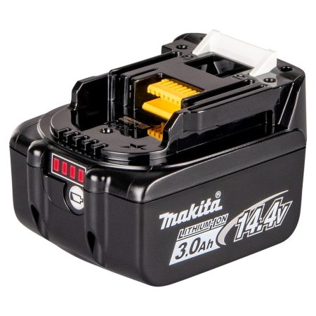 MAKITA Akku 3,0 Ah 14,4 V BL1430B. Kuvassa akku oikealta takayläviistosta.