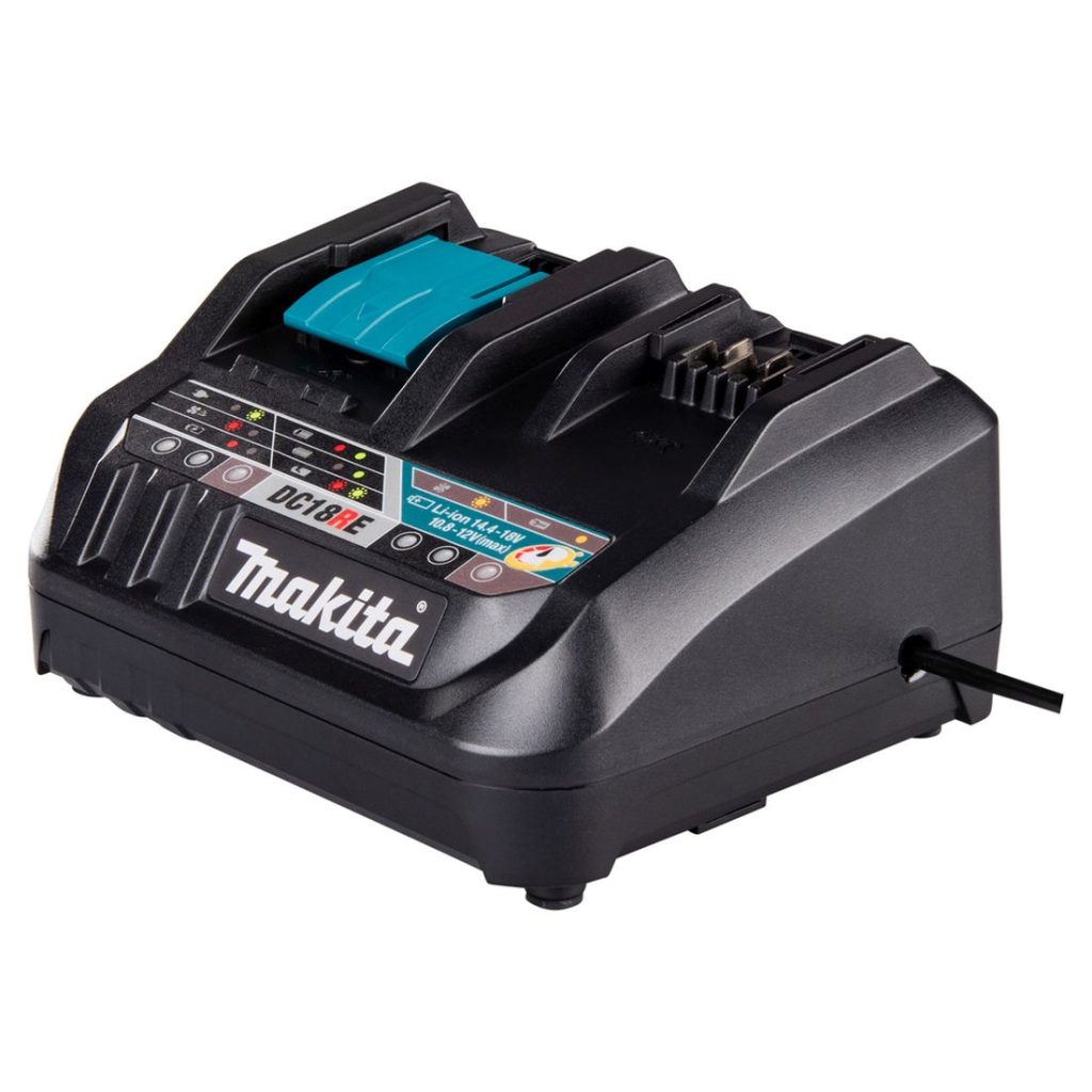 MAKITA Pikalatauslaite DC18RE LXT / CXT. Kuvassa pikalatauslaite oikealta etuyläviistosta.