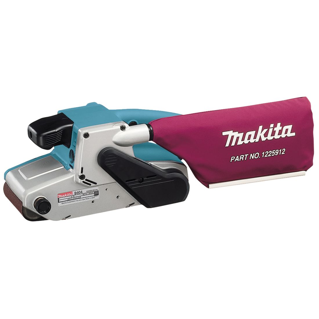 MAKITA Nauhahiomakone. Kuvassa nauhahiomakone etuyläviistosta.