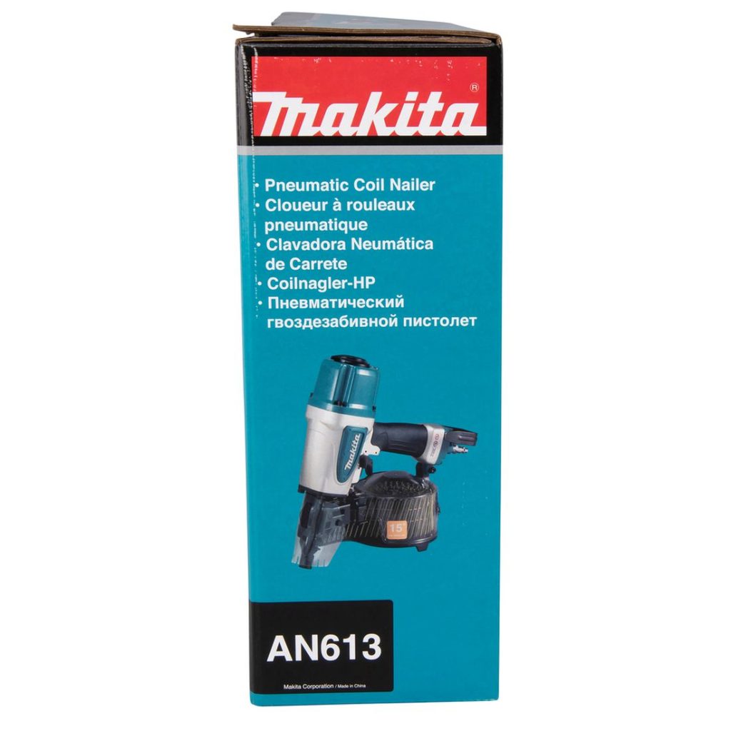 MAKITA Rullanaulain. Kuvassa rullanaulaimen pakkaus sivustapäin.