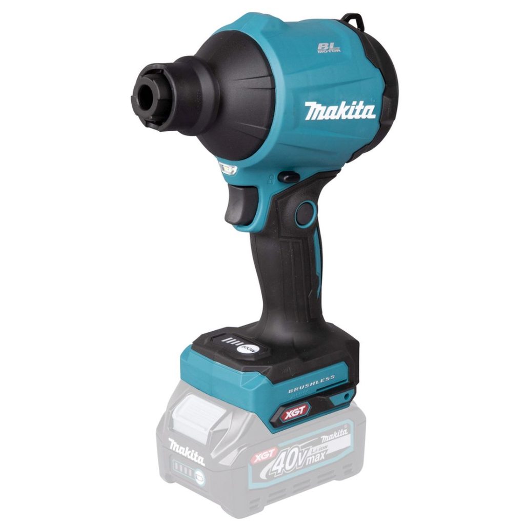 MAKITA Painepuhallin XGT . Kuvassa paineilmapuhallin vasemmalta sivustapäin.