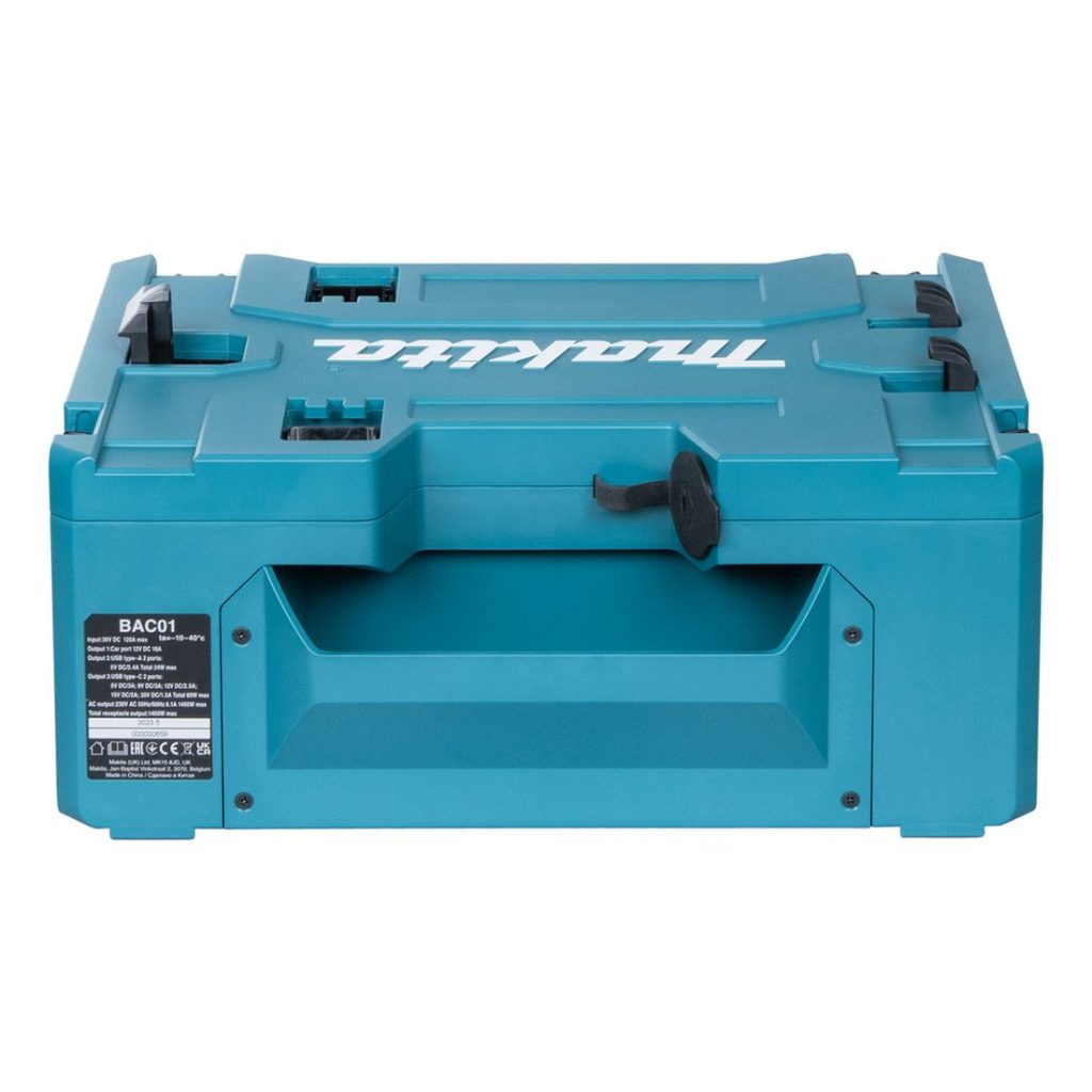 MAKITA Invertteri DC / AC 1400W. Kuvassa invertteri takaapäin.