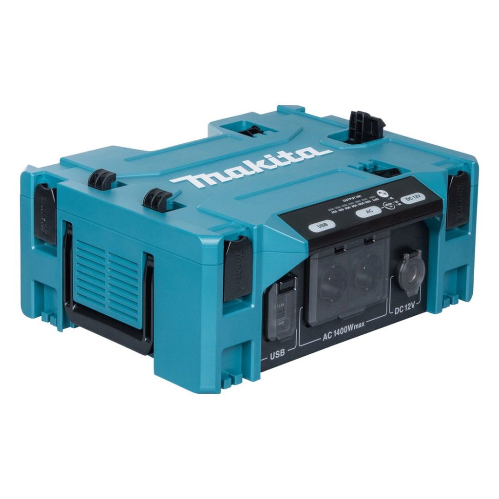 MAKITA Invertteri DC / AC 1400W. Kuvassa invertteri vasemmalta etuyläviistosta.