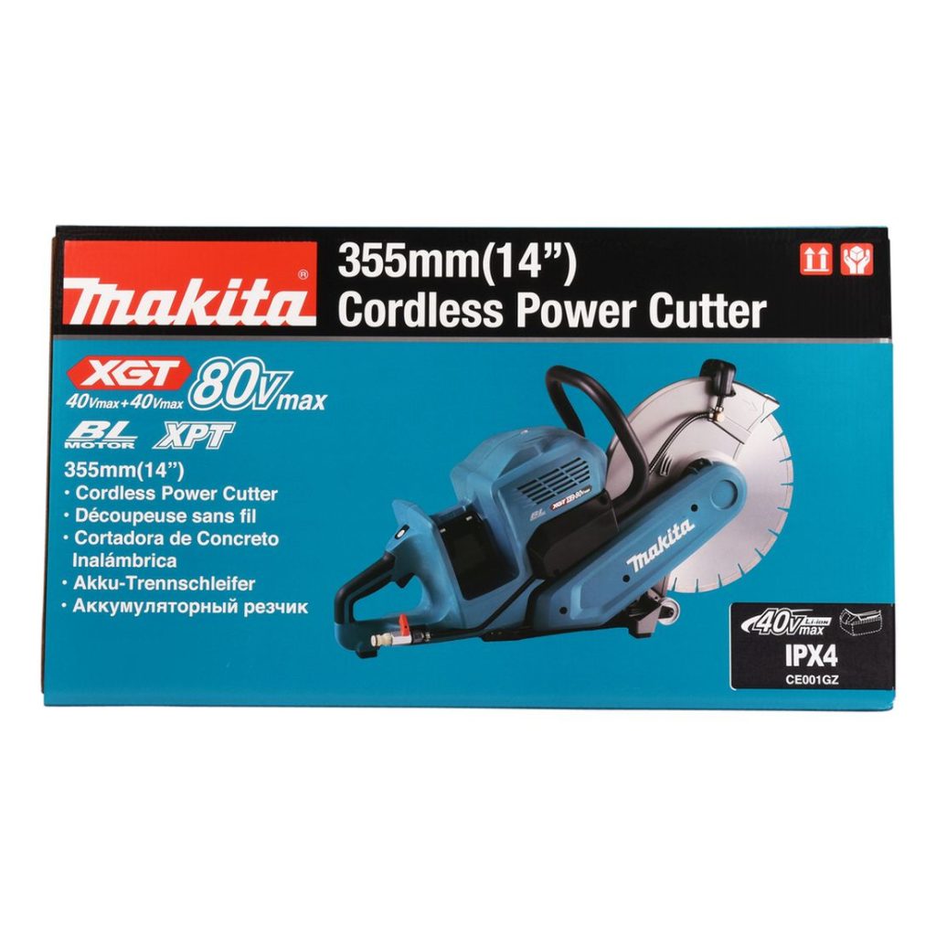 MAKITA Laikkaleikkuri XGT. Kuvassa laikkaleikkurin pakkaus edestäpäin.