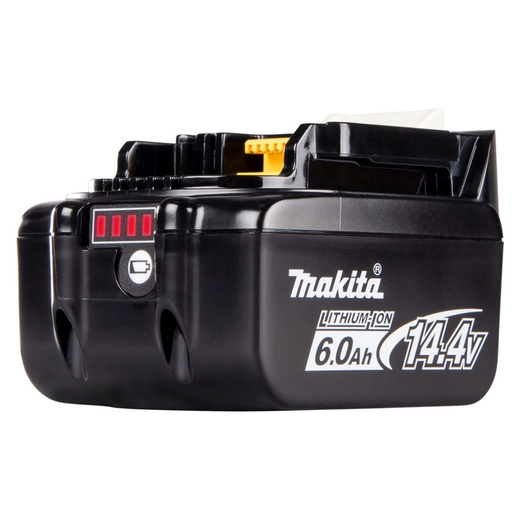 MAKITA Akku 6.0Ah LXT BL1460B. Kuvassa akku oikealta etuviistosta.