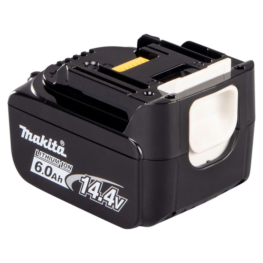 MAKITA Akku 6.0Ah LXT BL1460B. Kuvassa akku vasemmalta takayläviistosta.