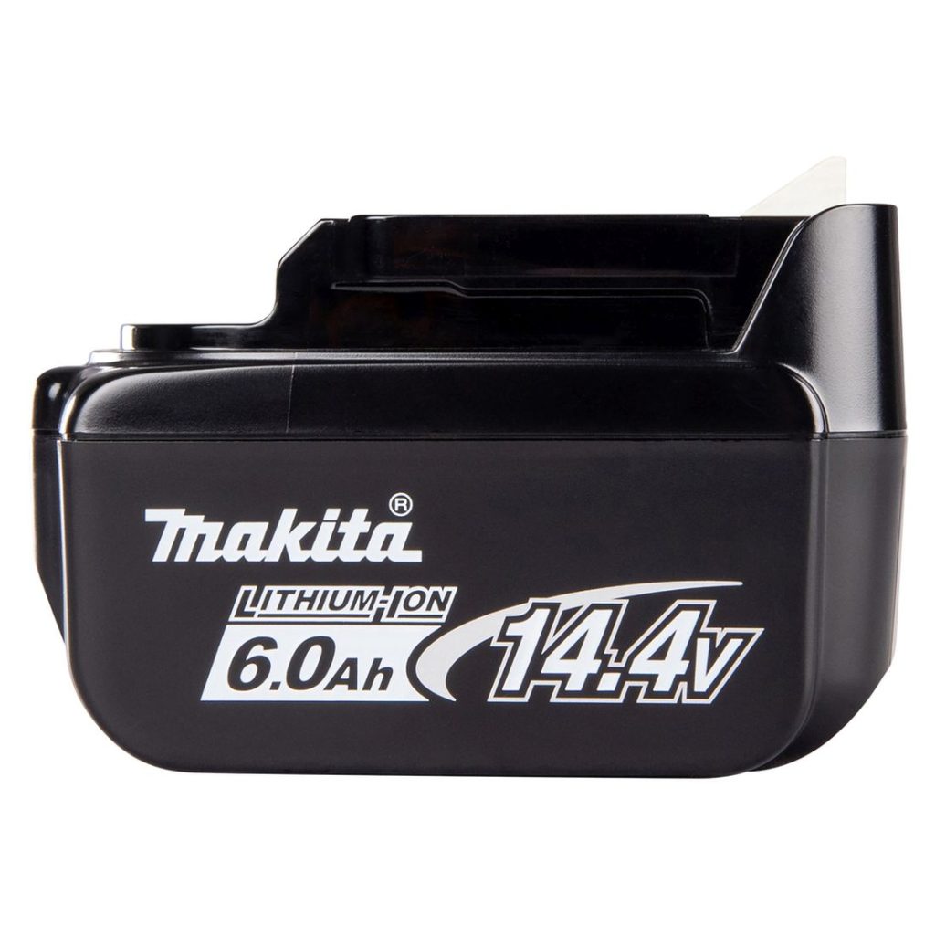 MAKITA Akku 6.0Ah LXT BL1460B. Kuvassa akku vasemmalta sivustapäin.