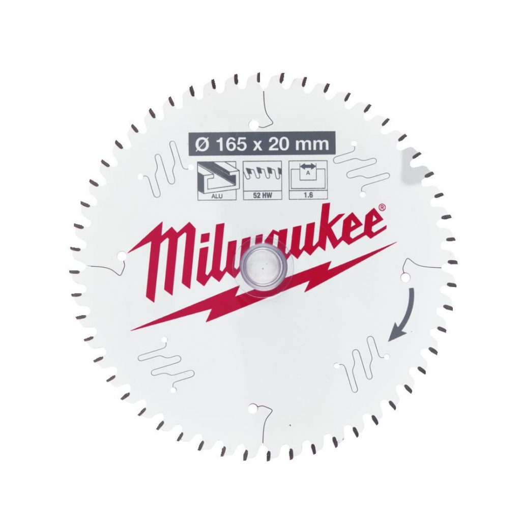 Milwaukee Pyörösahanterä 165/20/52. Kuva pyörösahanterän päältä.