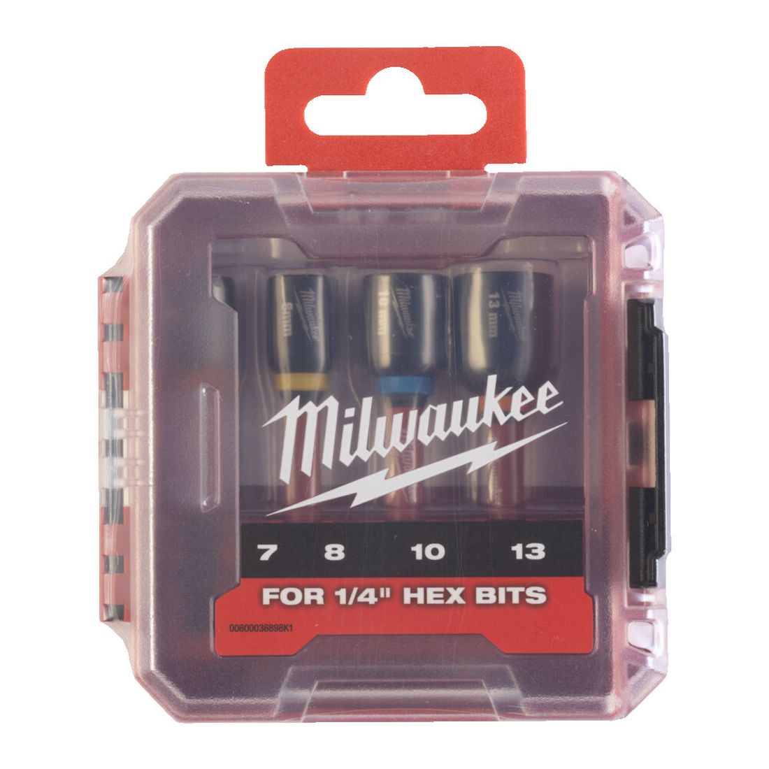 Milwaukee magneettihylsysarja SHOCKWAVE 4-osainen. Kuvassa magneettihylysarja edestäpäin kansi suljettuna.