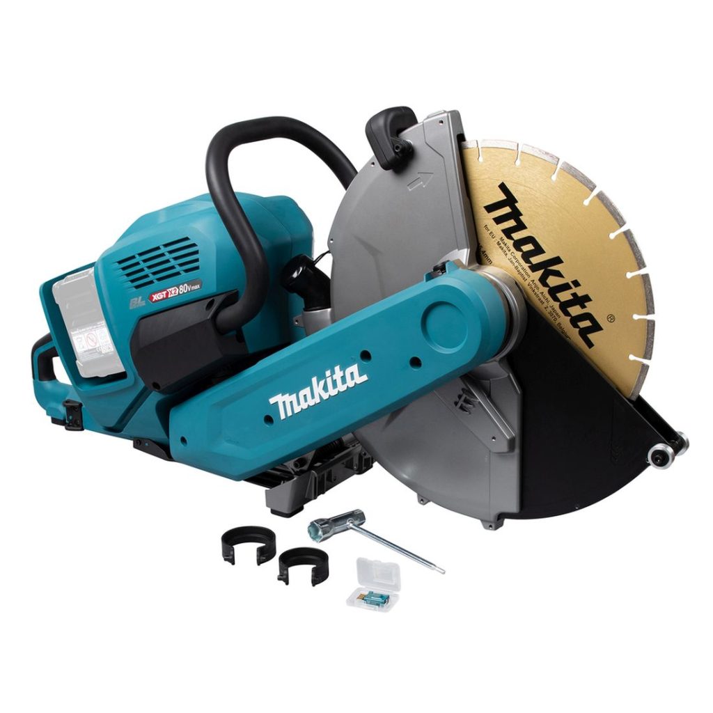 MAKITA Laikkaleikkuri XGT. Kuvassa laikkaleikkuri vasemmalta etuyläviistosta.