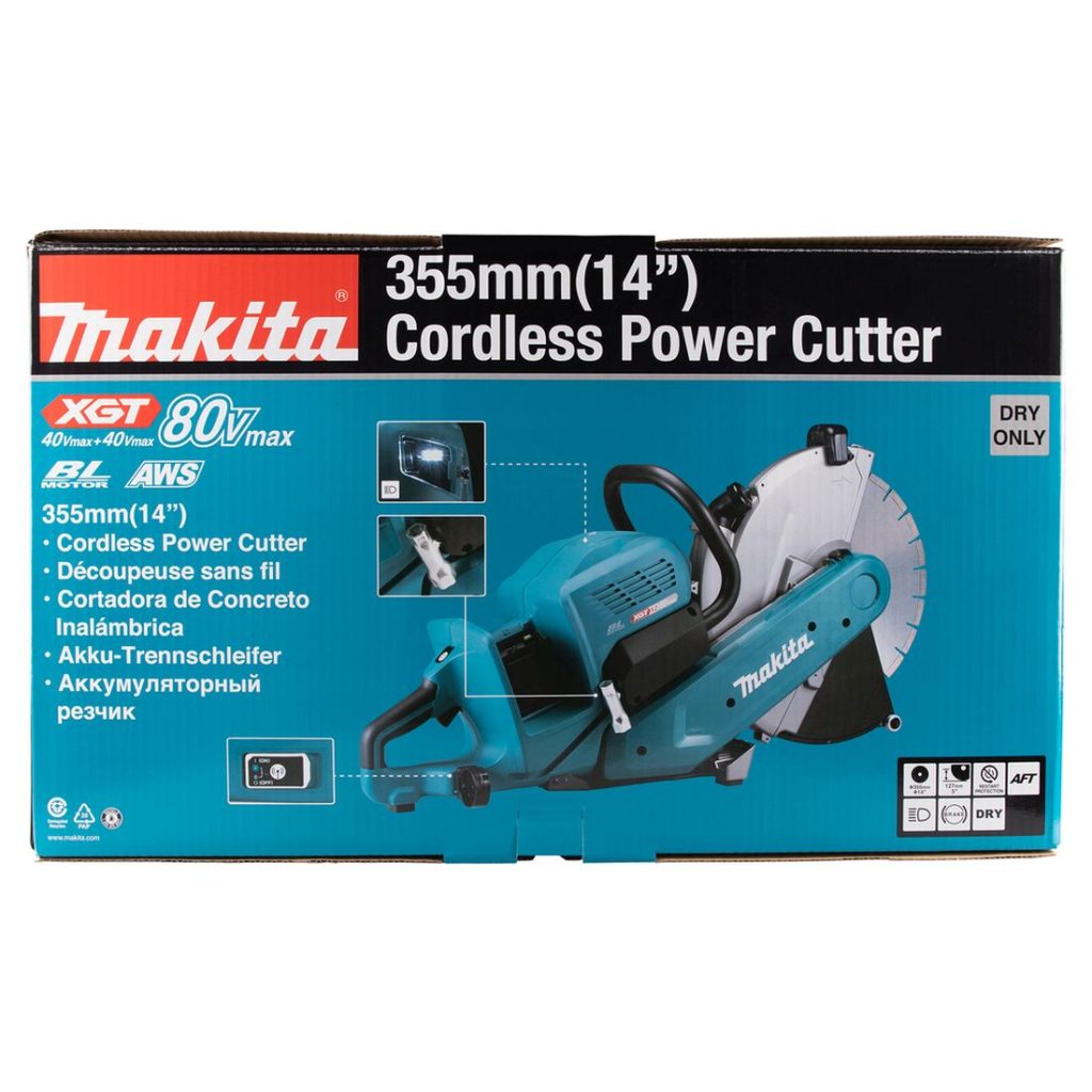 MAKITA Laikkaleikkuri XGT. Kuvassa laikkaleikkurin pakkaus edestäpäin.