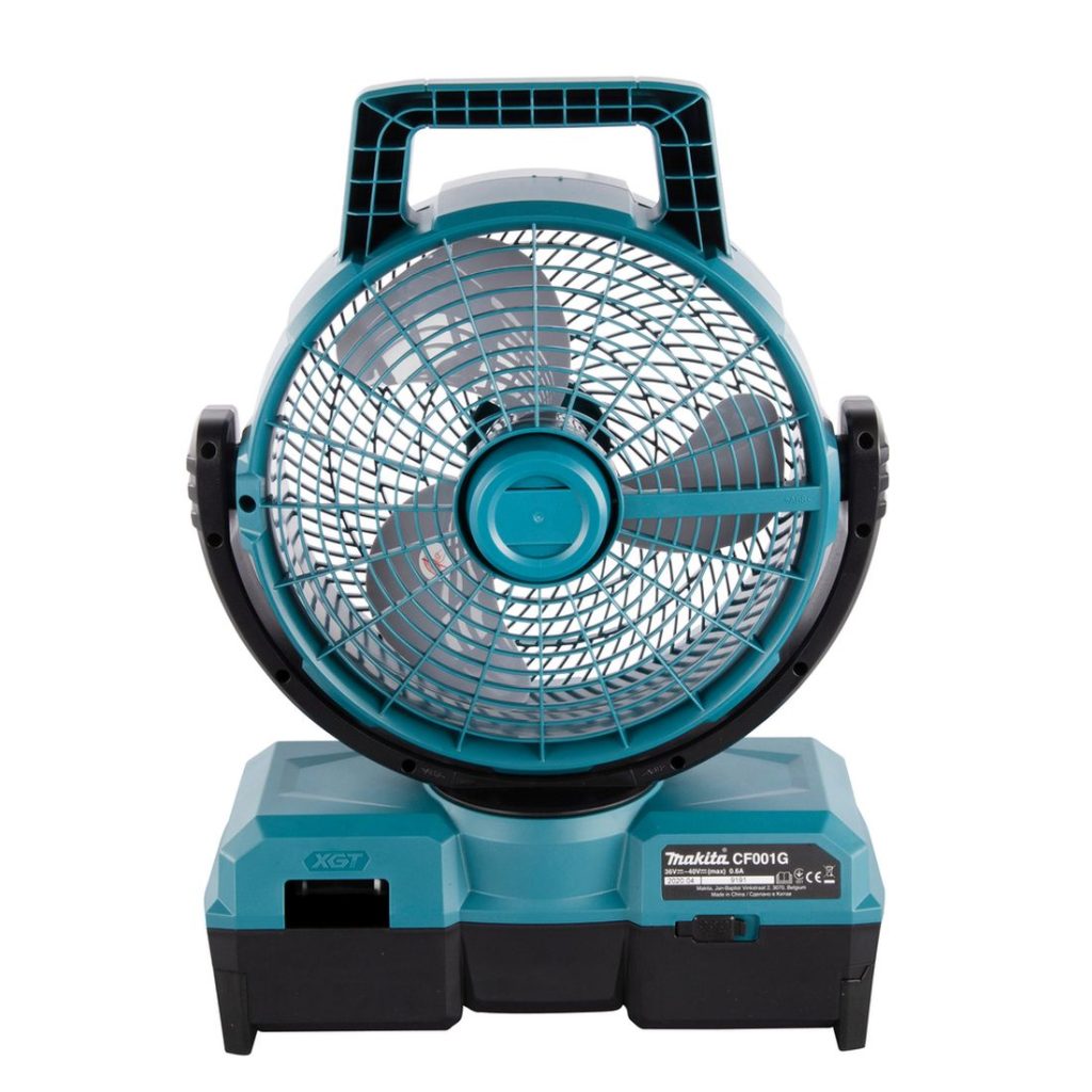 MAKITA Tuuletin XGT. Kuvassa tuuletin edestäpäin akku kiinnitettynä.