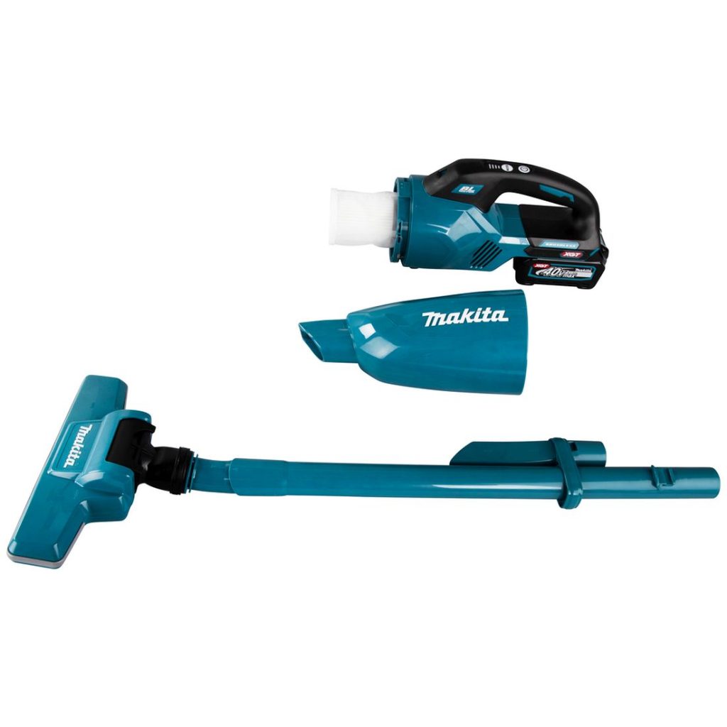 MAKITA Varsi-imuri XGT . Kuvassa varsi-imurin putki ja säiliö irrotettuna imurista.
